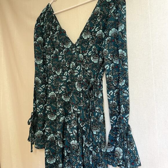 Band of the Free NWT Faux Wrap Maxi Dress Hi-Lo Teal boho - Picture 2 of 6